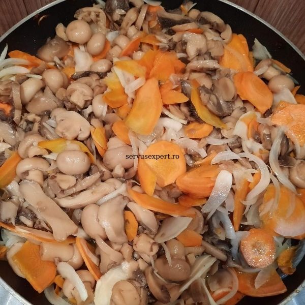 ciuperci , ceapa, morcovi pentru pui umplut